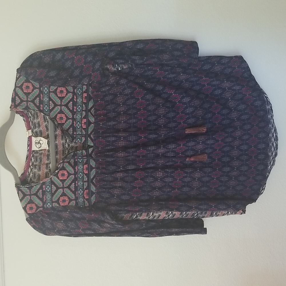 Anthropologie One September Blue Embroidered Top Shirt sz XS